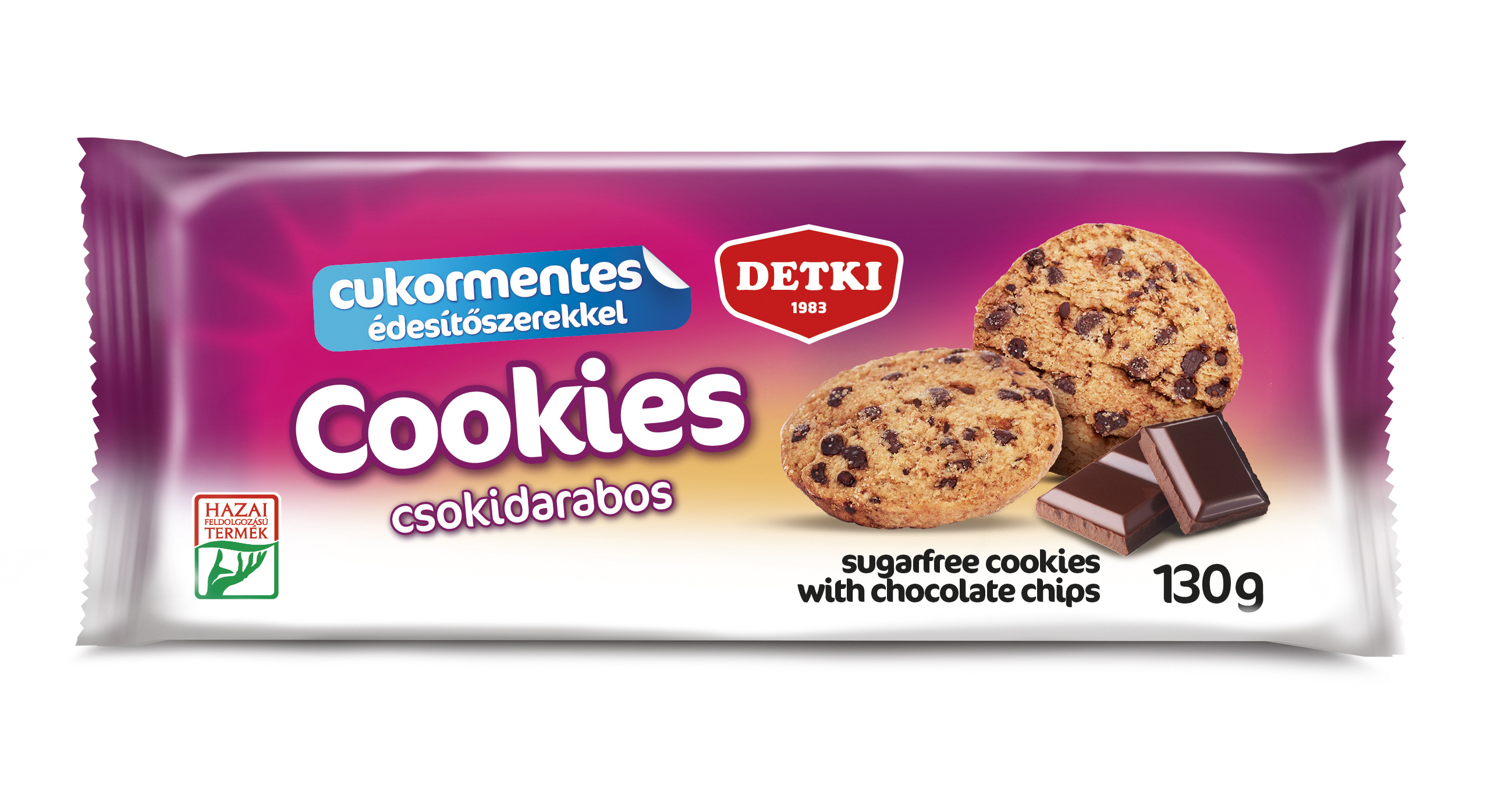 Cookies omlós keksz csokoládédarabokkal és édesítőszerekkel, cukor hozzáadása nélkül 130g